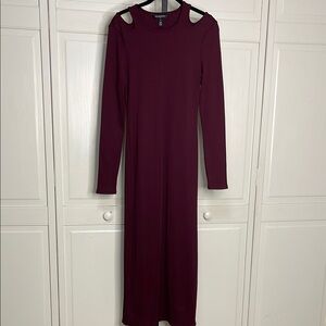 WHBM® FORME Rib Long Sleeve Cutout Dress Size Medium Burgundy